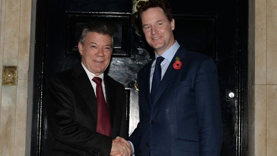 El presidente Juan Manuel Santos junto a el viceprimer ministro británico, Nick Clegg. Foto: oficial.