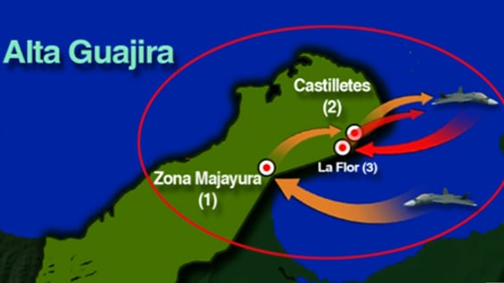 Según Mindefensa, inicialmente las dos aeronaves militares venezolanas ingresaron 2.9 kilómetros dentro del espacio aéreo colombiano, sobrevolando la zona de Majayura.