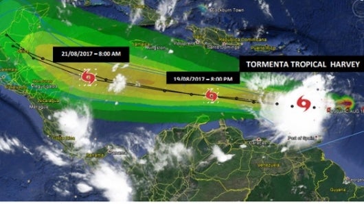 Harvey avanza por el Mar Caribe. Foto: Ideam