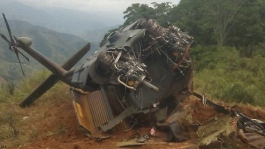 Helicóptero Black Hawk atacado por el ELN. Foto: Noticias RCN.
