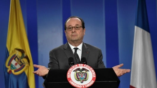 El presidente francés, François Hollande, durante su visita oficial a Colombia. Foto: AFP