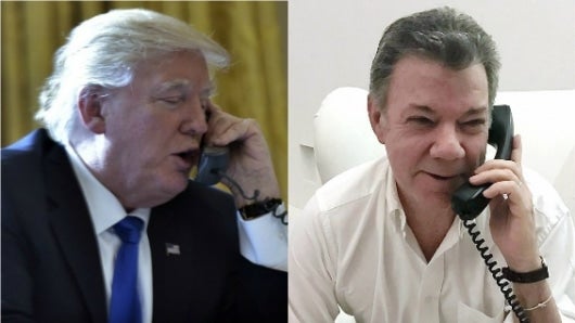 El presidente de EE.UU., Donald Trump, y su homólogo Juan Manuel Santos. Foto: AFP / SIG.