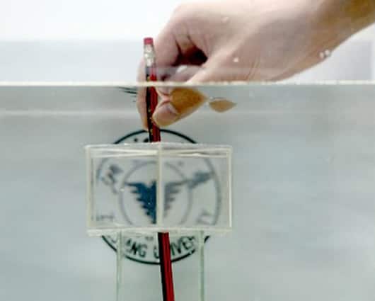 En este caso el artefacto hexagonal, formado por paneles similares al cristal, que desviaba la luz para hacer desaparecer el lápiz. Foto: oficial