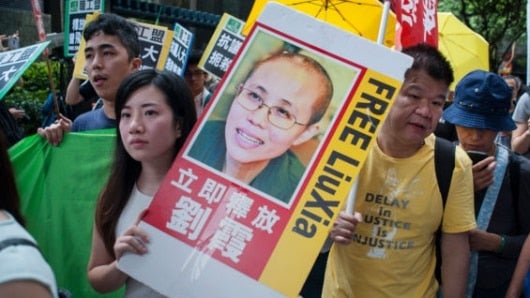 Manifestación a favor del disidente chino Liu Xiaobo. Foto: Richard A. Brooks / AFP