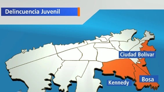 Mapa de las localidades en donde más se presentan delitos por menores. Foto: NoticiasRCN.com