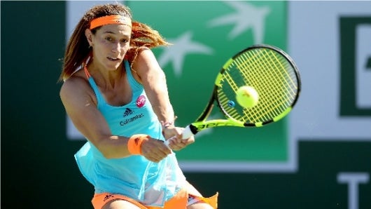 "Me voy muy contenta con el partido, estoy feliz. Me sentí muy bien en pista",aseguró Duque. Foto: AFP