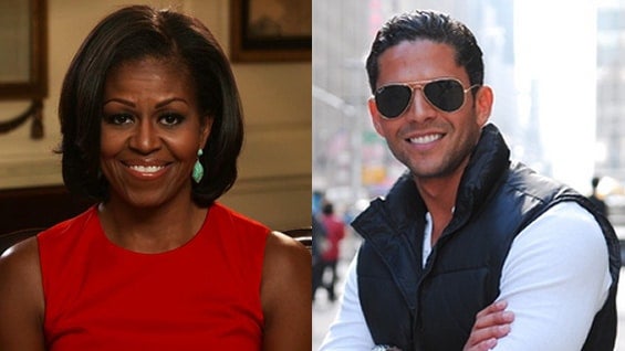 La primera dama de Estados Unidos, Michelle Obama, y el presentador Rodner Figueroa.