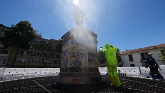 La escultura de Jiménez de Quesada restaurada será entregada en el cumpleaños 479 de Bogotá. Foto: Alcaldía de Bogotá.