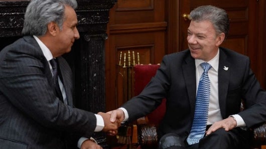 El presidente electo de Ecuador, Lenín Moreno, se reunió su homólogo colombiano en la Casa de Nariño. Foto: SIG