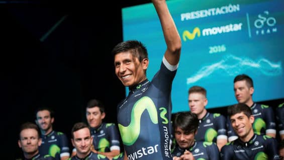 El ciclista colombiano Nairo Quintana, durante la presentación oficial del equipo Movistar de ciclismo para 2016. Foto Agencia EFE