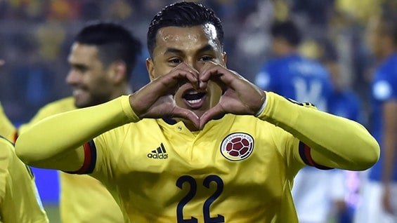 Jeison Murillo celebra su primer gol con la Selección de Mayores. Foto: AFP