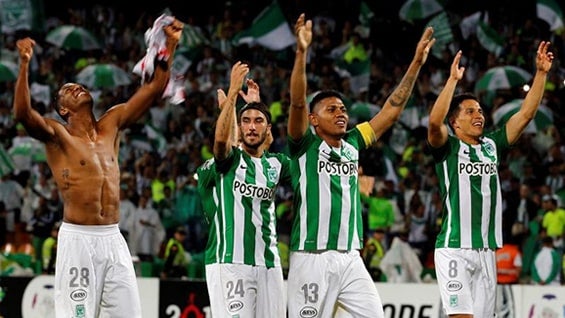 Jugadores del Atlético Nacional celebran su victoria ante Sao Paulo. Foto: EFE.