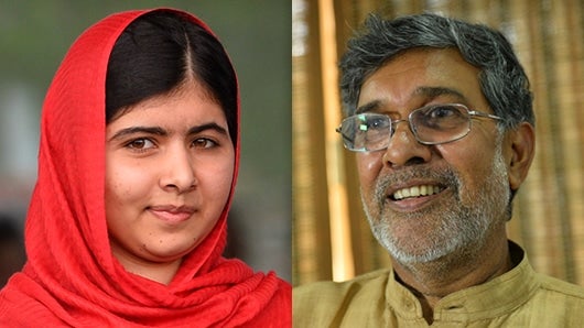 La paquistaní Malala Yousafzai y el indio Kailash Satyarthi, Nobel de Paz 2014. Foto: AFP