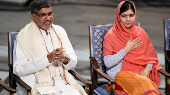 Kailash Satyarthi y Malala Yousafzai. Foto: AFP