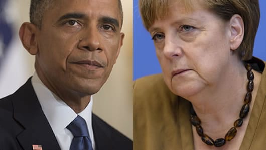 Barack Obama, presidente de Estados Unidos y Angela Merkel, canciller alemana. Foto: AFP.