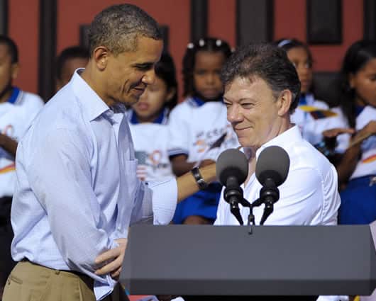 Los presidentes Barack Obama y Juan Manuel Santos. Foto: AFP.
