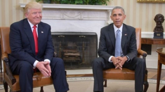 El primer encuentro entre Obama y Trump se realizó el 10 de noviembre de 2016. Foto: AFP