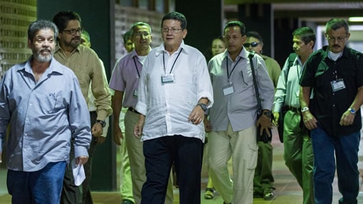 Los negociadores de la guerrilla de las Farc. Foto: AFP.