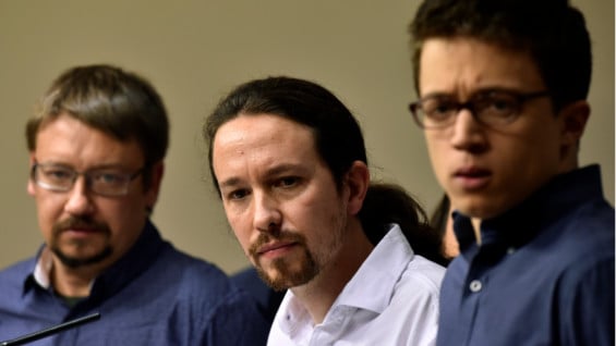 Pablo Iglesias y líderes de Podemos. Foto: AFP