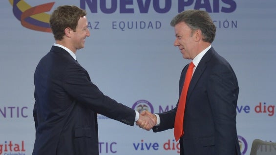 El presidente Juan Manuel Santos se reunió este miércoles con el creador de Facebook, Mark Zuckerberg. Foto: SIG