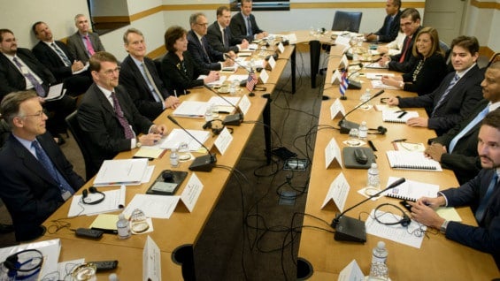 La reunión se lleva a cabo en el Departamento de Estado de EE.UU. Foto: AFP