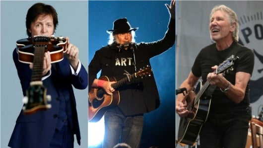 Paul McCartney, Neil Young y Roger Waters. Foto: @PaulMcCartney (Instagram) y AFP.