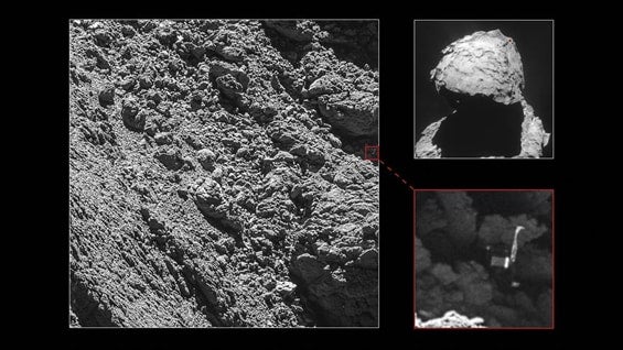 Fotografía facilitada por la Agencia Espacial Europea (ESA) que muestra el punto en el que se encuentra el módulo Philae, de la misión Rosetta. Foto: EFE.