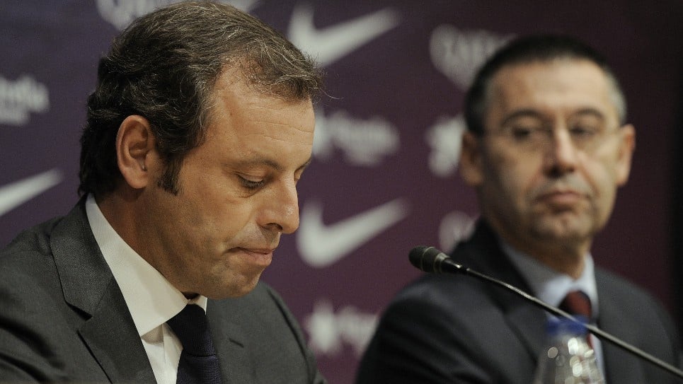 Sandro Rosell y Josep María Bartomeu. Foto AFP