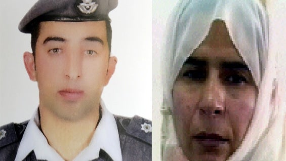 Muaz Kasasbeh y Sajida al Rishawi. Foto AFP