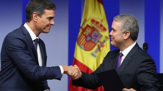 Pedro Sánchez, presidente del Gobierno español - Iván Duque, presidente de Colombia. EFE/J.J. Guillén