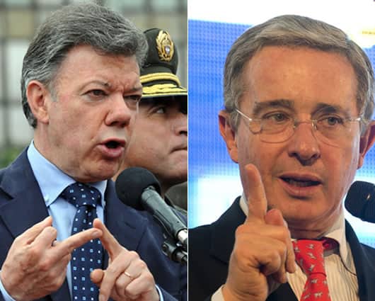 Juan Manuel Santos y Álvaro Uribe Vélez. Foto: AFP
