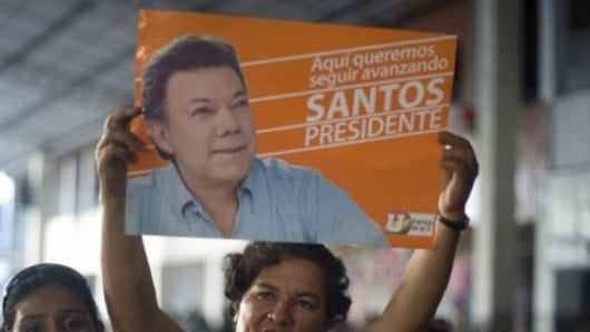 Propaganda de la campaña Santos Presidente en 2010. Foto: AFP
