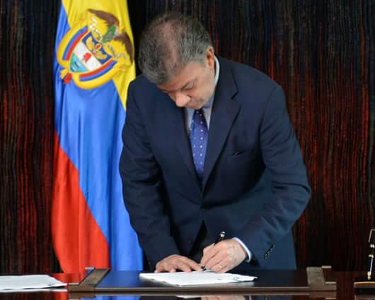 El presidente Juan Manuel Santos al momento de presentar la demanda. Foto: SIG.