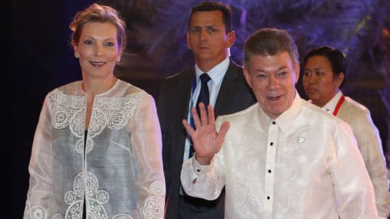 El presidente Juan Manuel Santos y la primera dama María Clemencia Rodríguez. Foto: AFP