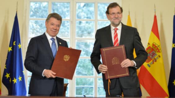 Los mandatarios Juan Manuel Santos y Mariano Rajoy. Foto: Oficial.