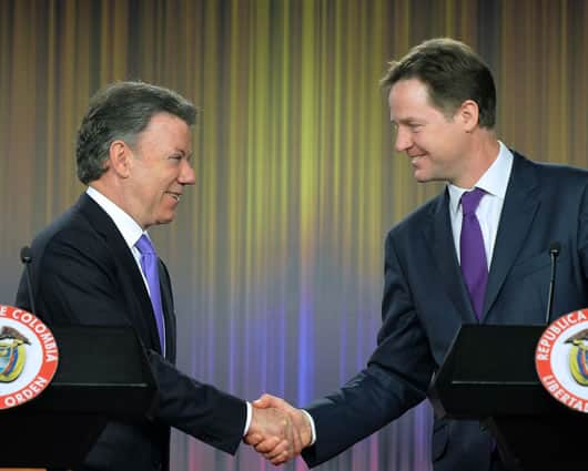 El presidente Juan Manuel Santos y el viceprimer ministro británico, Nick Clegg. Foto: Oficial.