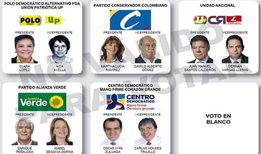 Tarjetón de las elecciones presidenciales del 25 de mayo.