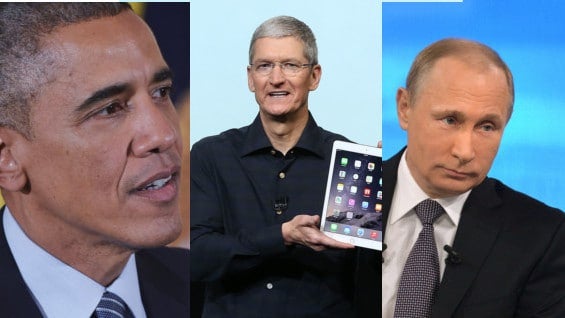 barack Obama, Tim Cook y Vladimir Putin. Foto: AFP