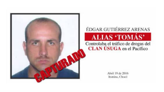 Édgar Gutiérrez Arenas, alias 'Tomás', controlaba el tráfico de drogas del Clan Úsuga en el Pacífico, según informó el Presidente Santos. Foto @JuanManSantos