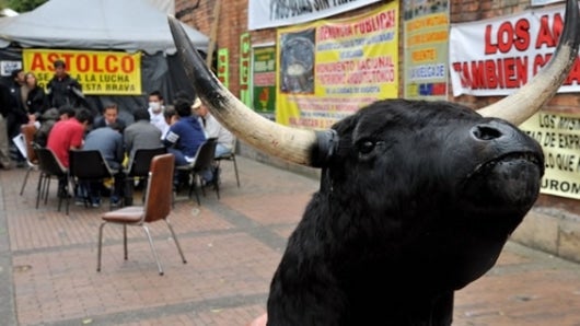 Protesta por el cierre de la Plaza de toros La Santamaría. Foto: AFP