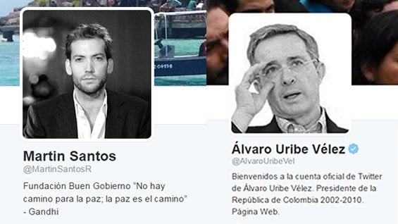Portadas de Twitter de las cuentas de Martín Santos y Álvaro Uribe V.