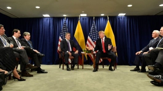 Trump y Duque se reúnen junto a varios altos miembros de sus respectivos gobiernos. Foto: AFP