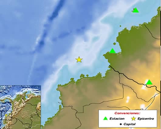 Ubicación del sismo. Foto: Servicio geológico colombiano.