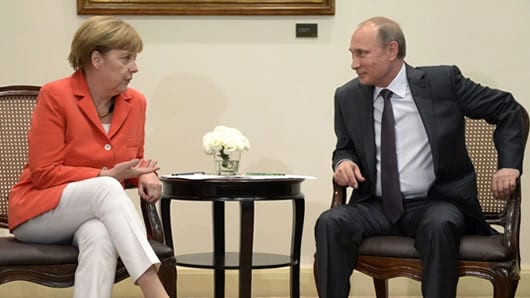 Angela Merkel,canciller alemana y el presidente Vladimir Putin. Foto: AFP