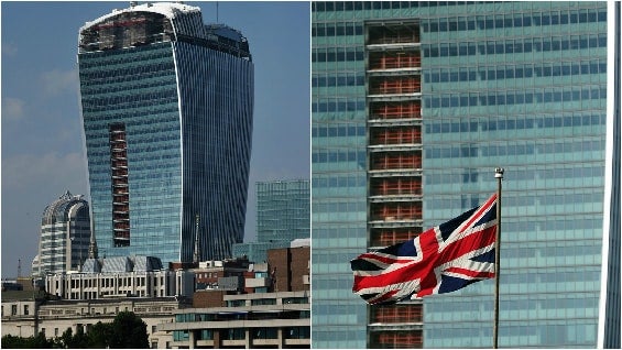 La torre 20 Fenchurch Street, conocida popularmente como el 'Walkie-Talkie', tiene 160 metros de altura. Foto: AFP.