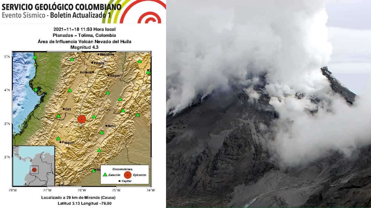 Temblor sacudió cercanías del Nevado del Huila hoy jueves 18 noviembre