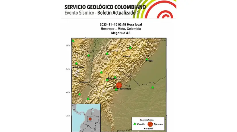Reportan fuerte temblor de magnitud 4.3 en el departamento del Meta