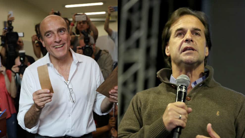 Daniel Martínez, del oficialista Frente Amplio, y Luis Lacalle Pou, del Partido Nacional . Foto. EFE