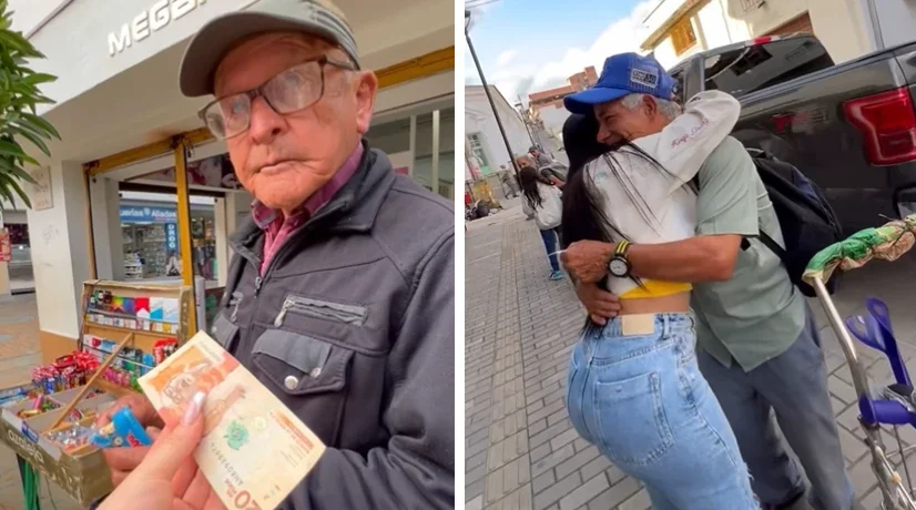 Foto: captura de video Modelo de OnlyFans regaló plata en la calle en Rionegro