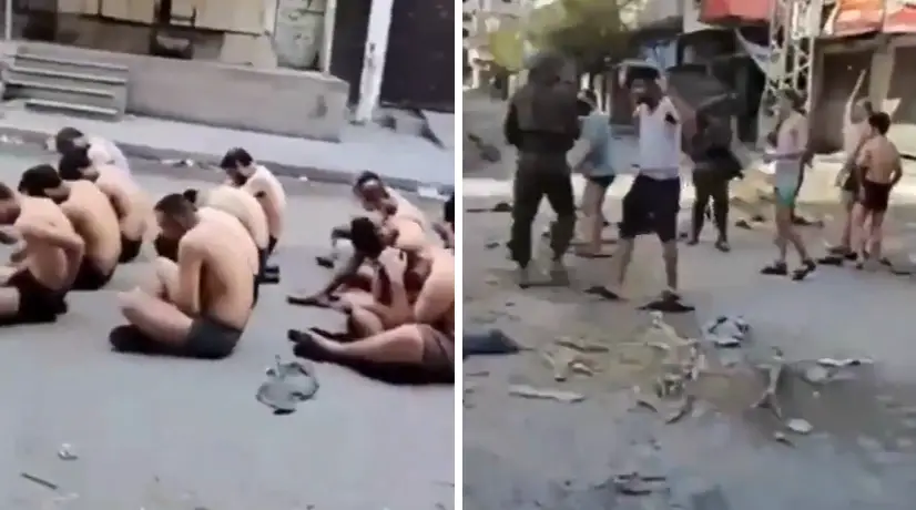 Foto: captura de video Videos de presos palestinos con ojos vendados en Gaza
